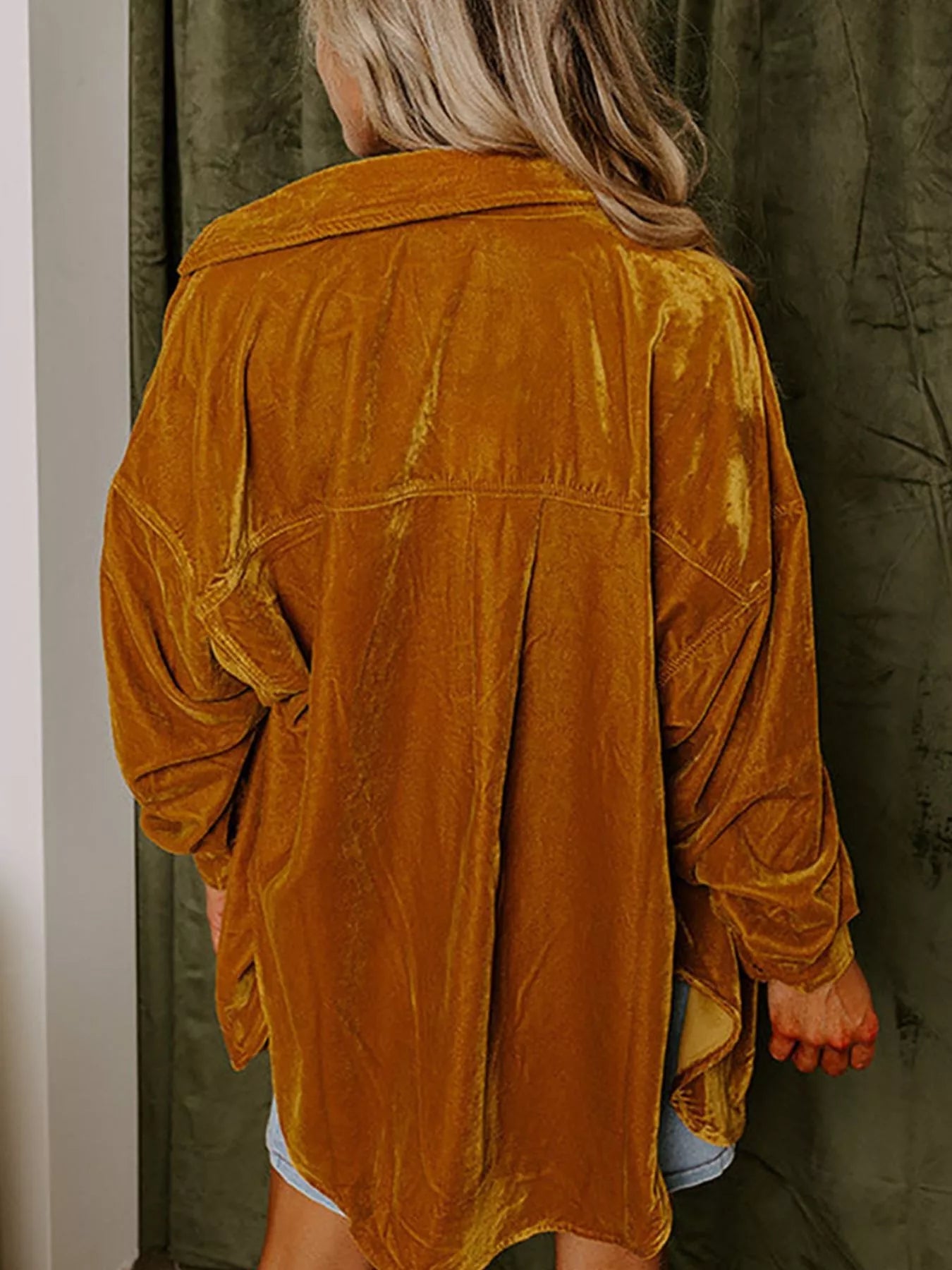 Velvet Button-Down Long Sleeve Shirt 