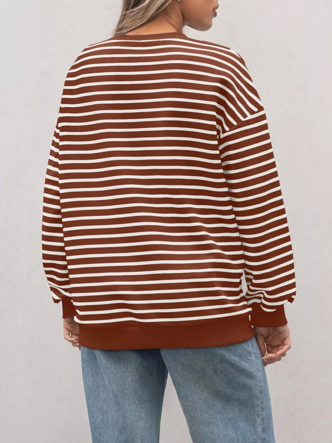 Striped Round Neck Oversized Casual Sweatshirt 