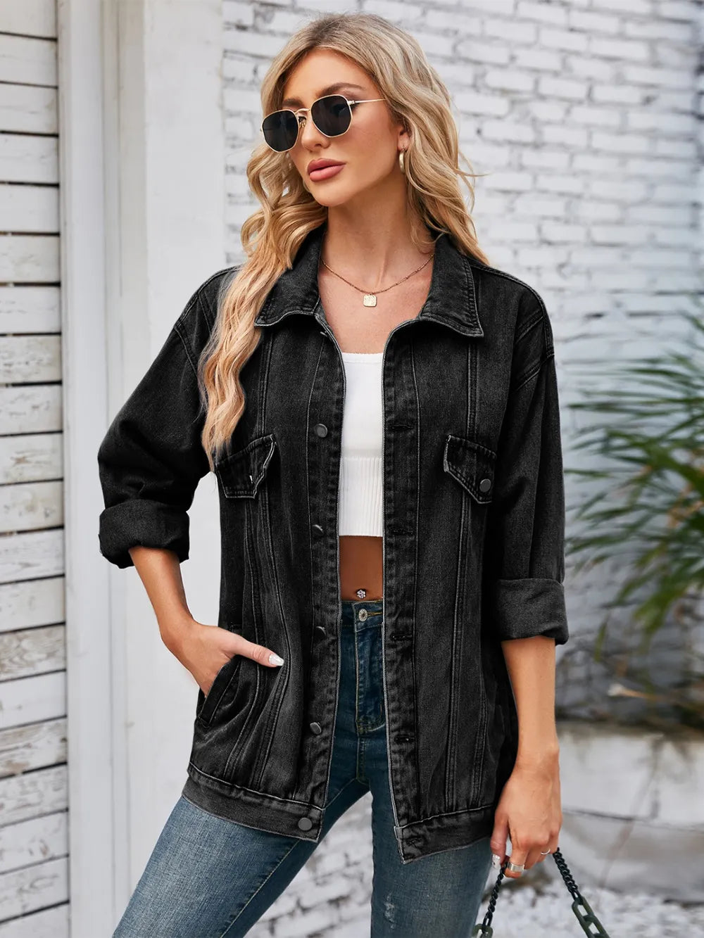 Button Up Long Sleeve Denim Jacket 