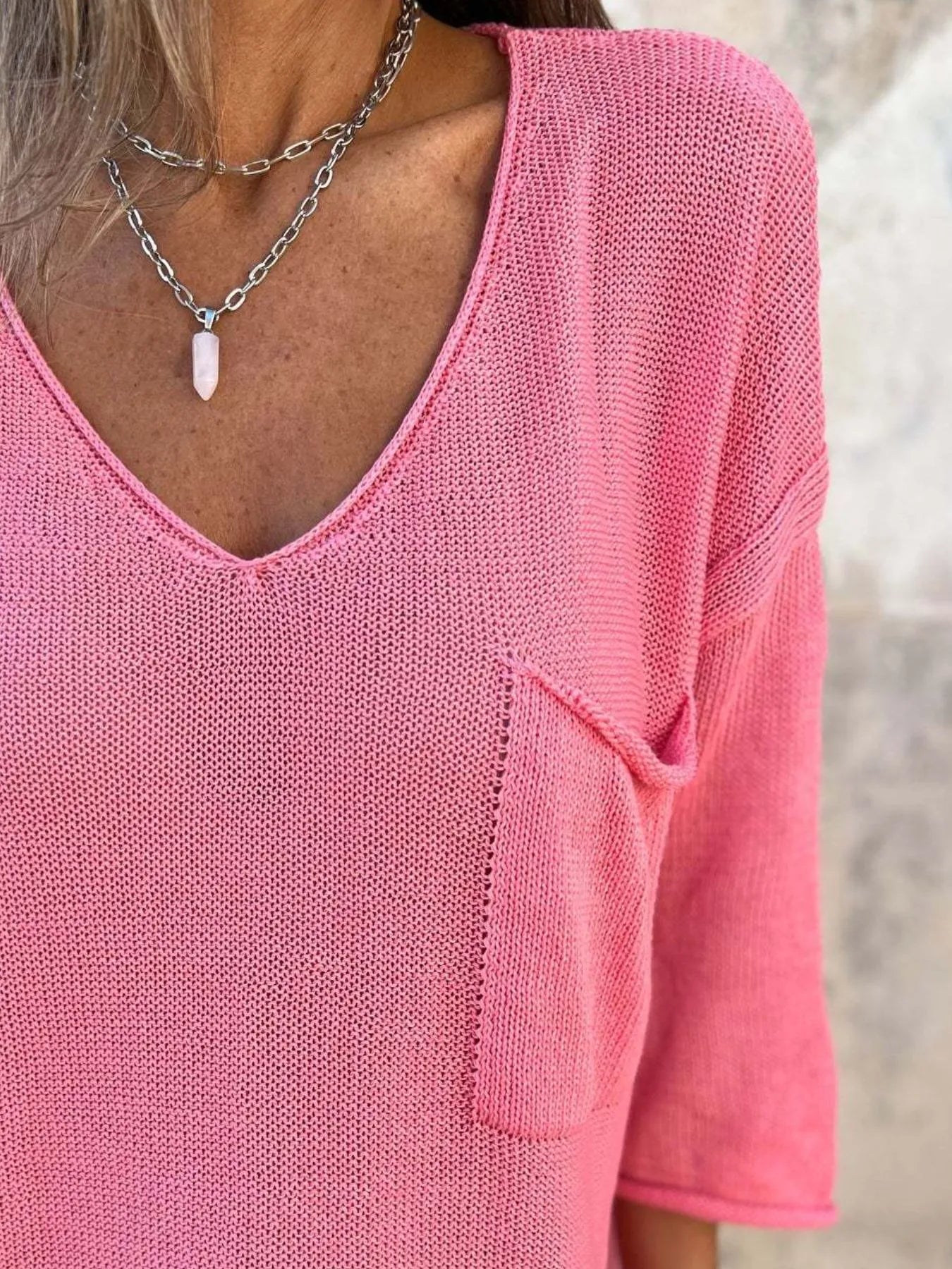 Full Size Casual V-Neck Knit Sweater Plus Size 