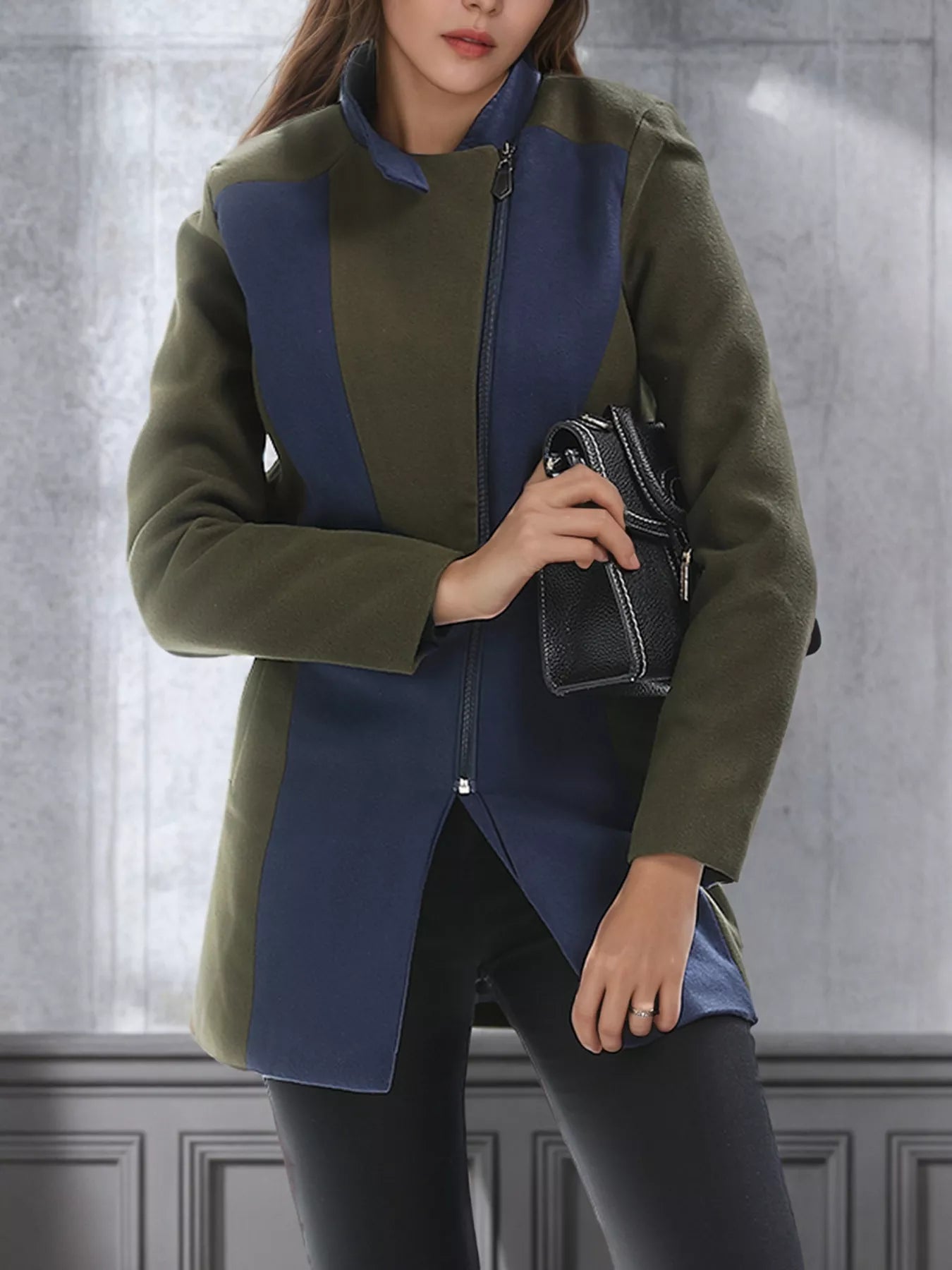Color Block Zip Up Outerwear 
