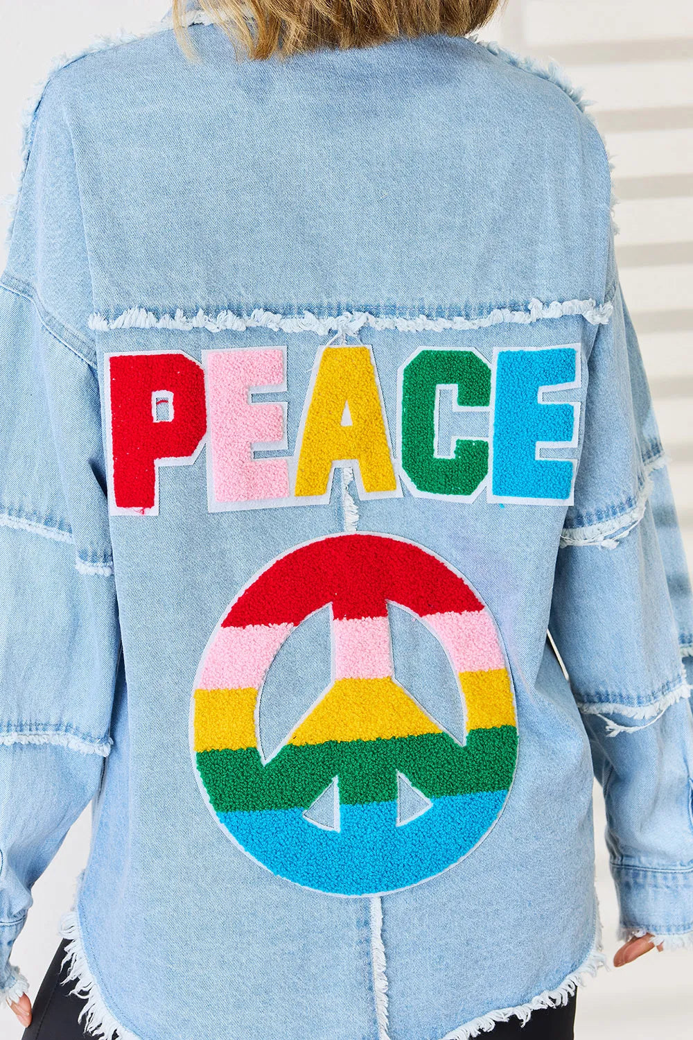 PEACE Raw Hem Dropped Shoulder Denim Top 