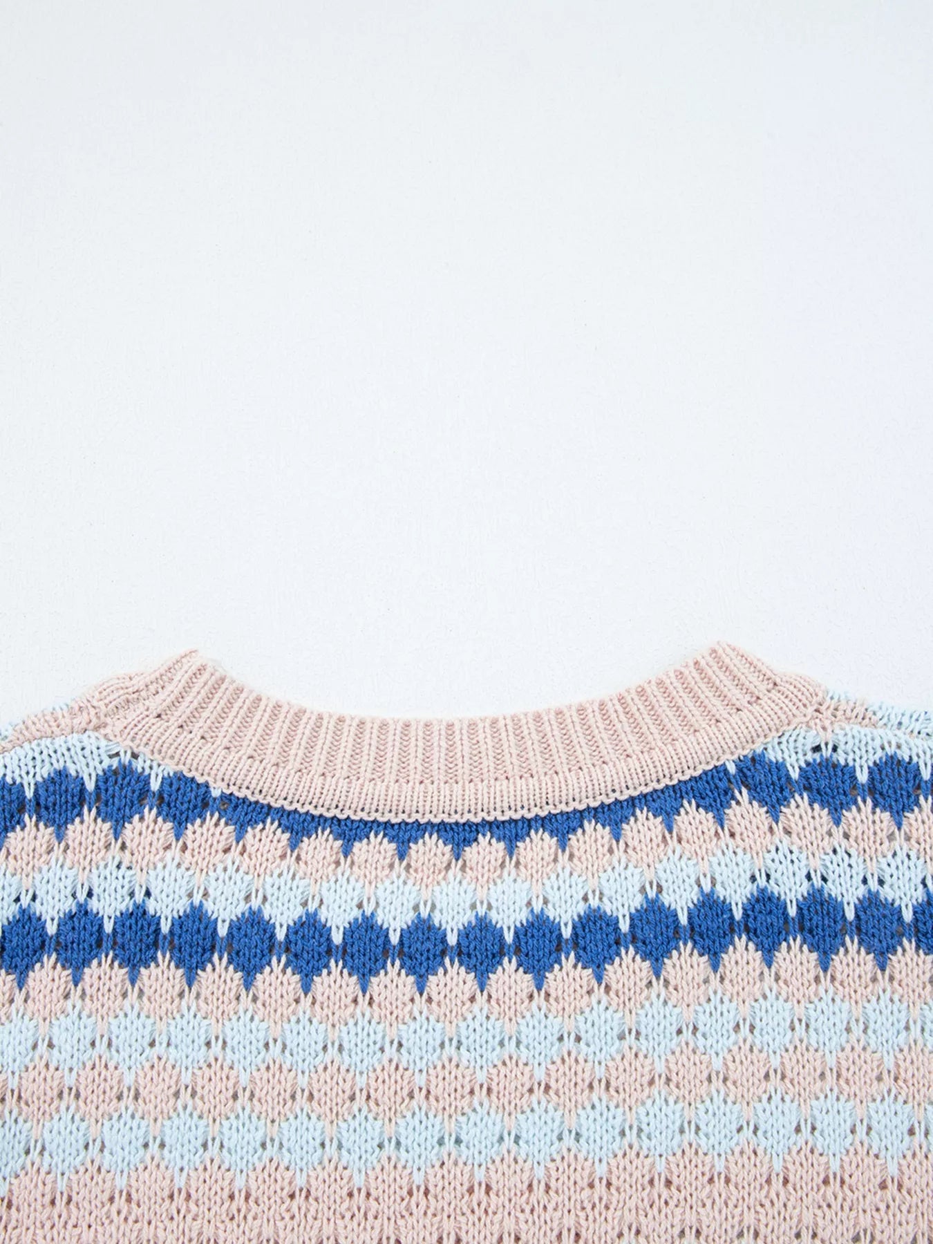 Stripe Eyelet Patterned Drop Shoulder Sweater 