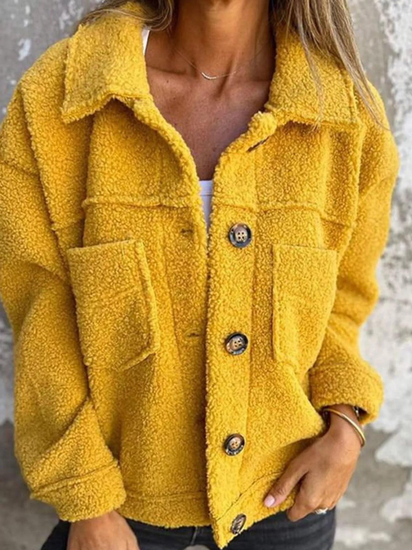 Full Size Single-Breasted Sherpa Shacket Plus Size 
