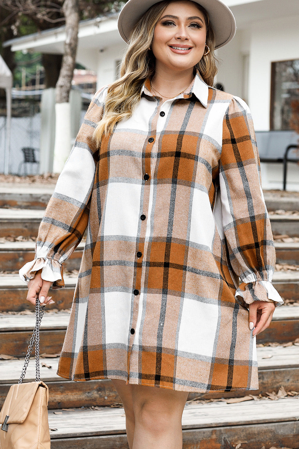 Plus Size Plaid Button Up Shirt Dress 