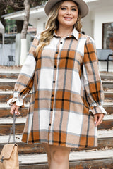 Plus Size Plaid Button Up Shirt Dress 