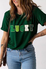 LUCKY Round Neck Short Sleeve T-Shirt 