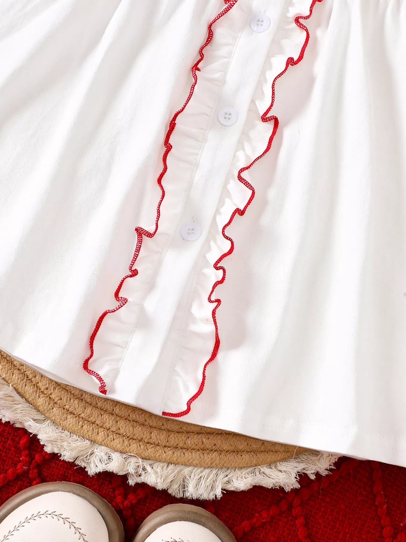 Children's Christmas Tree Embroidered Ruffle Trim Dress 