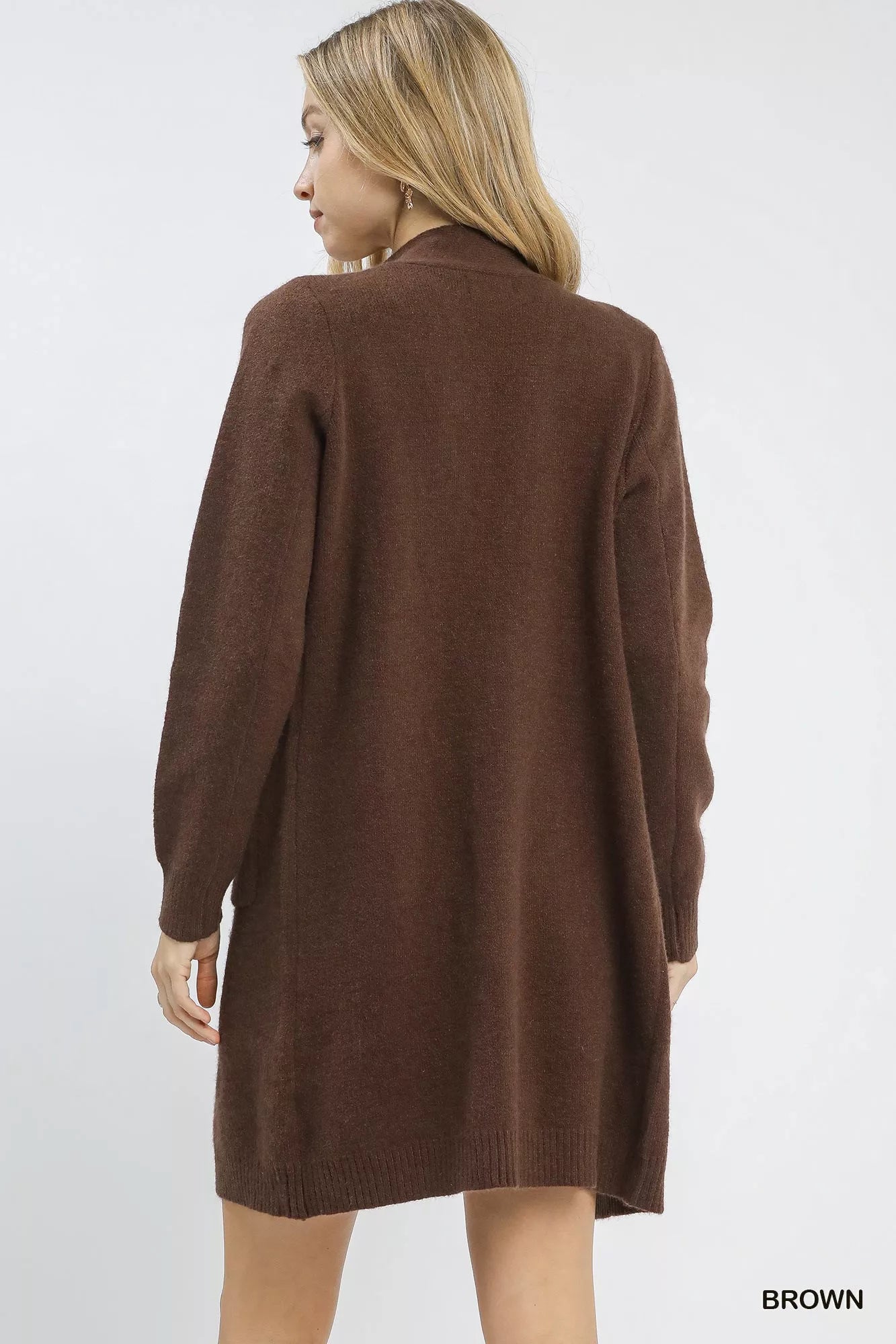 Umgee Button-Down Longline Sweater Cardigan with Front Pockets 