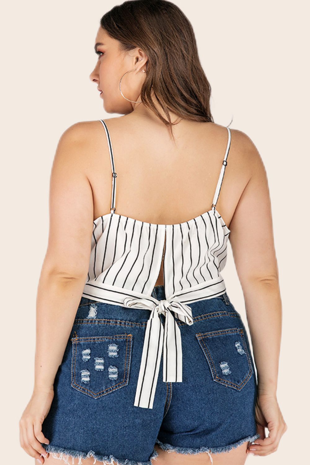 Plus Size Striped Tie-Back Cropped Cami 