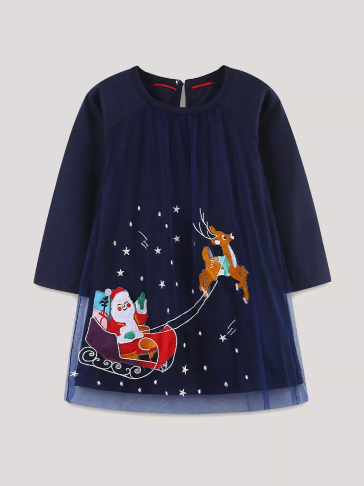 Children's Christmas Santa & Reindeer Embroidered Tulle Dress 