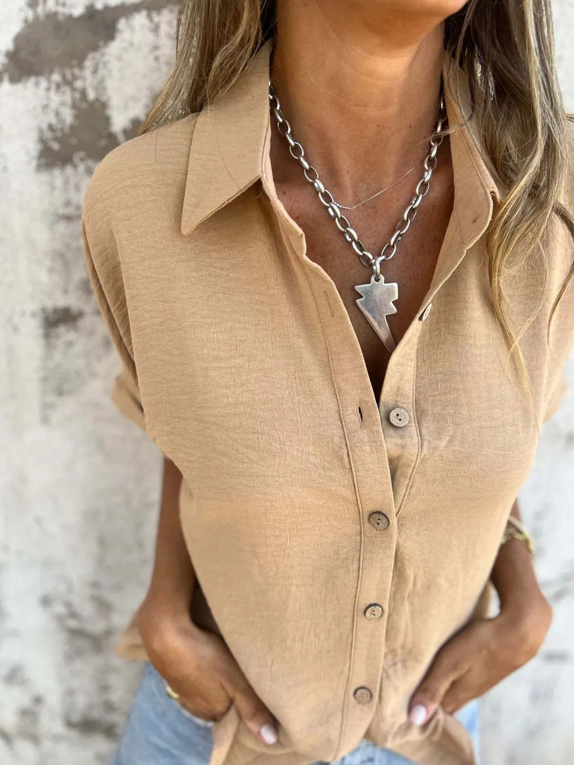 Full Size Collared Neck Half Sleeve Shirt Plus Size 