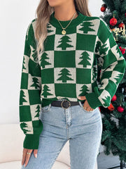 Christmas Tree Checkerboard Pattern Sweater 
