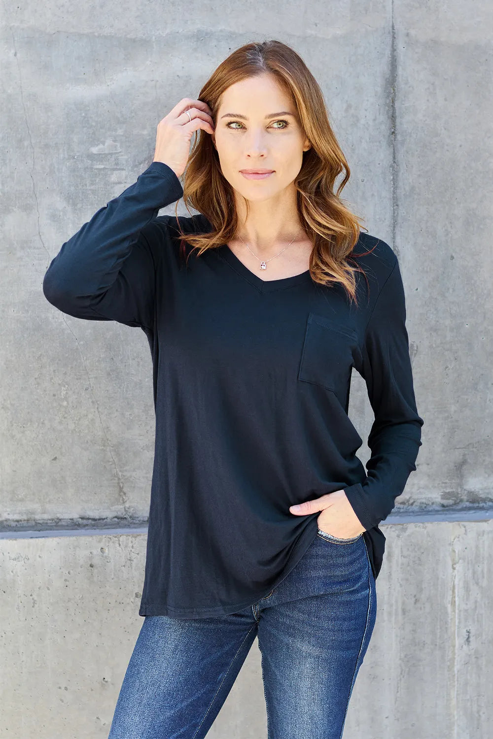 Basic Bae Full Size V-Neck Long Sleeve Top 