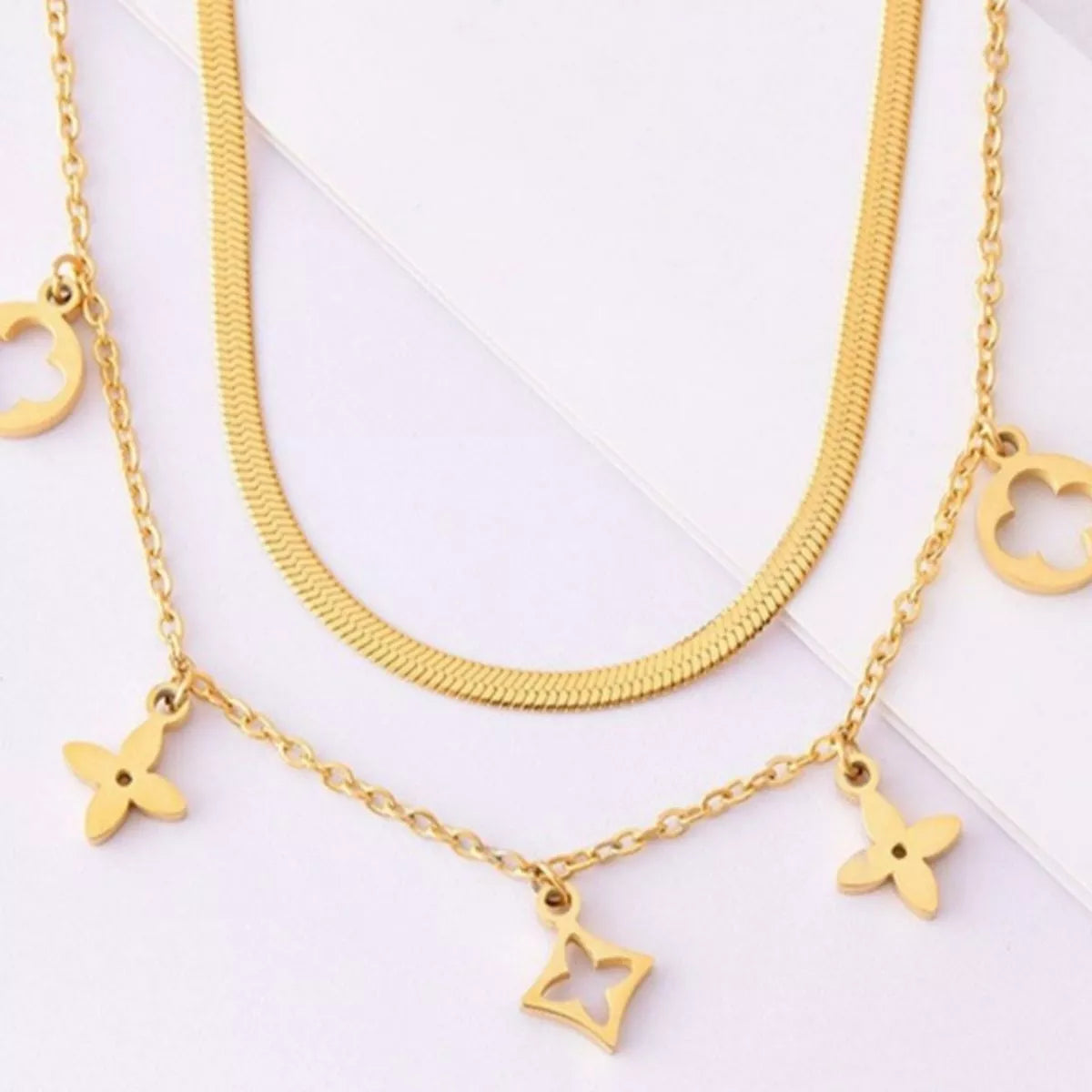 18K Gold-Plated Double Layered Charm Necklace 