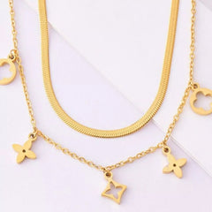 18K Gold-Plated Double Layered Charm Necklace 