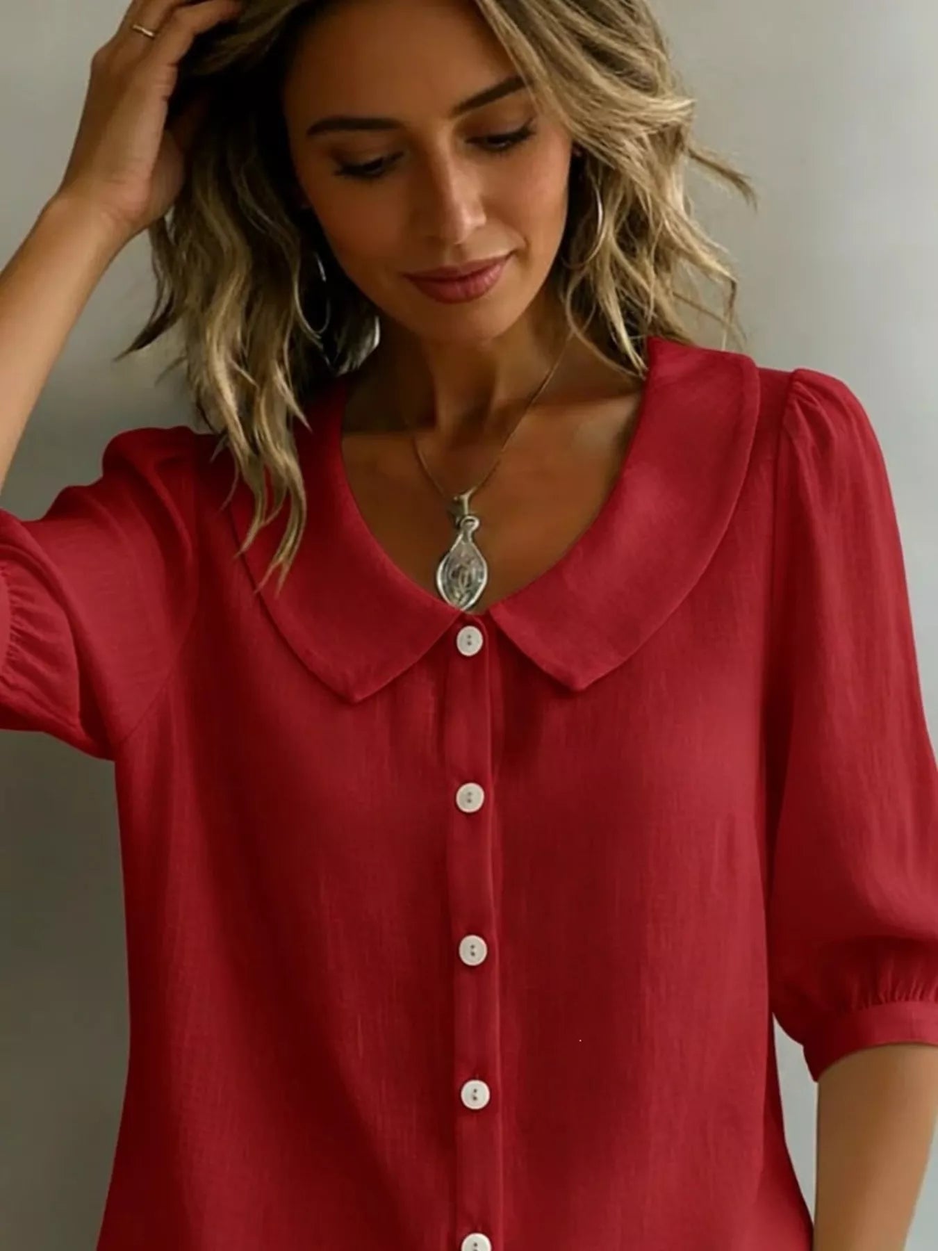 Full Size Peter Pan Collar Button-Down Shirt Plus Size 