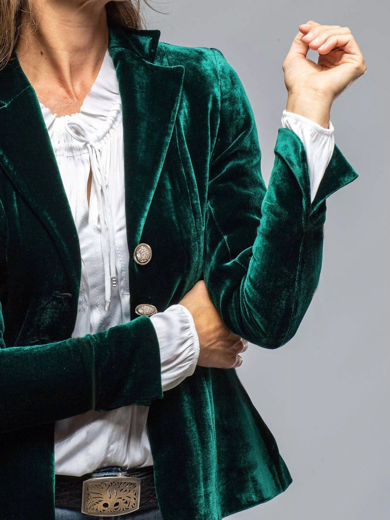 Velvet Lapel Collar Button Up Blazer 