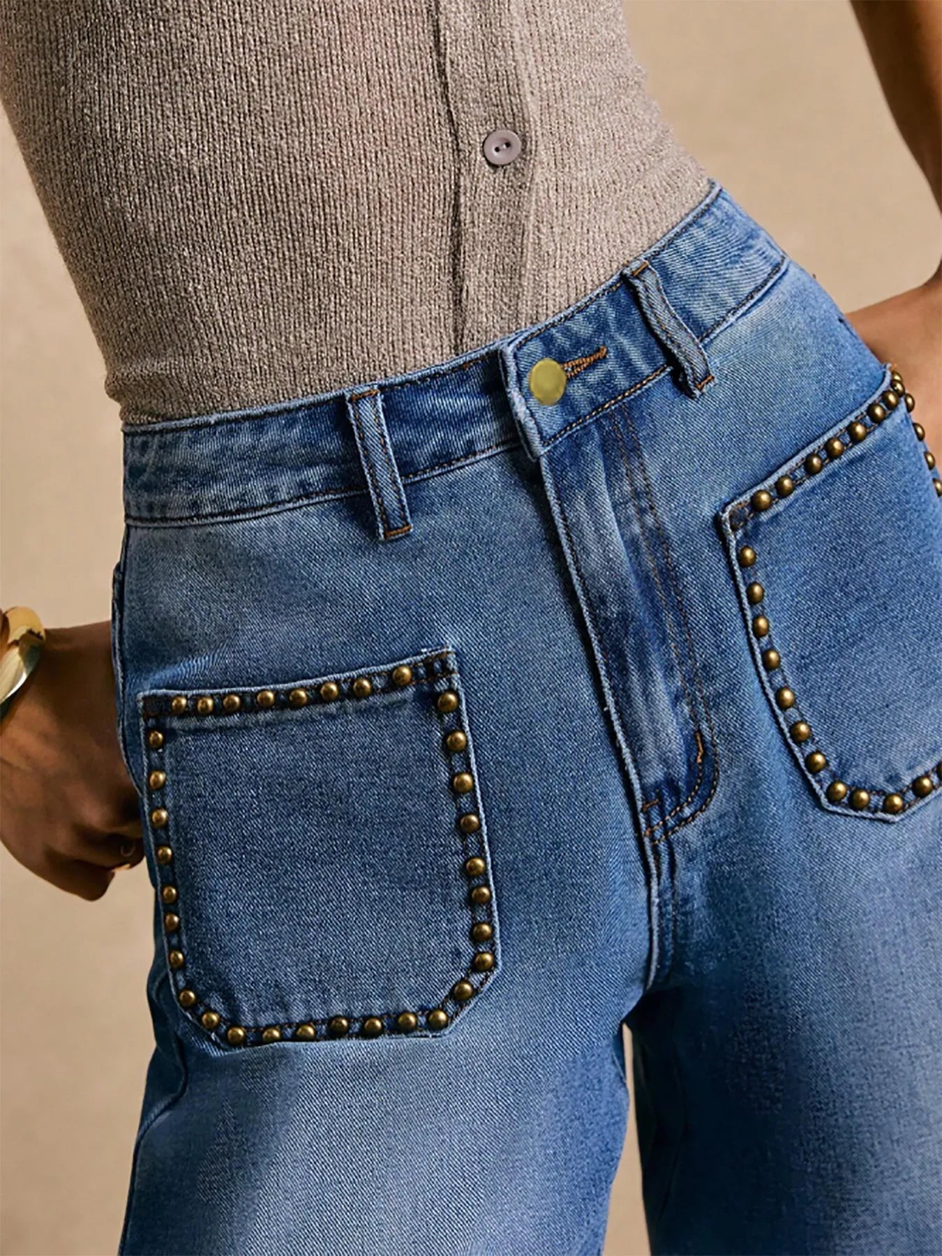 High-Waisted Wide-Leg Pocket Jeans 