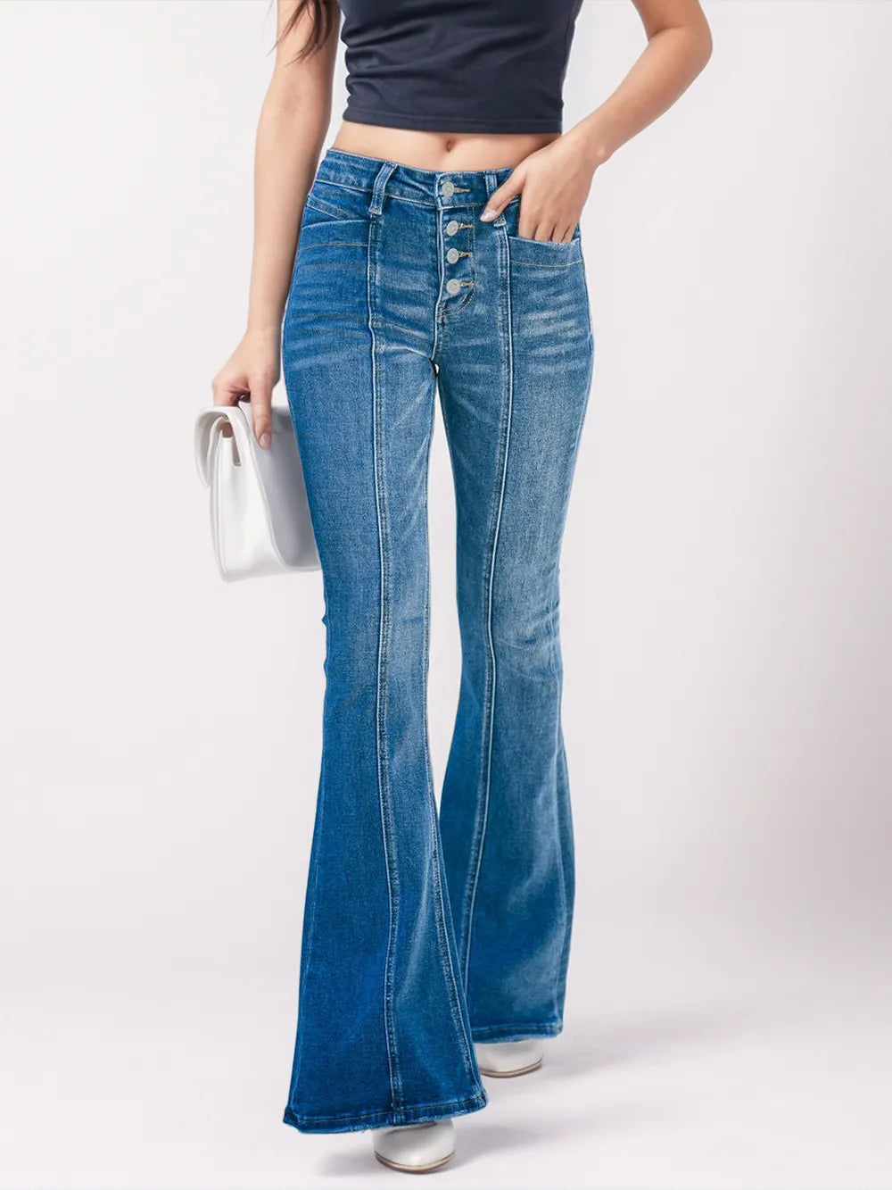 Button Fly Bootcut Jeans with Pockets 