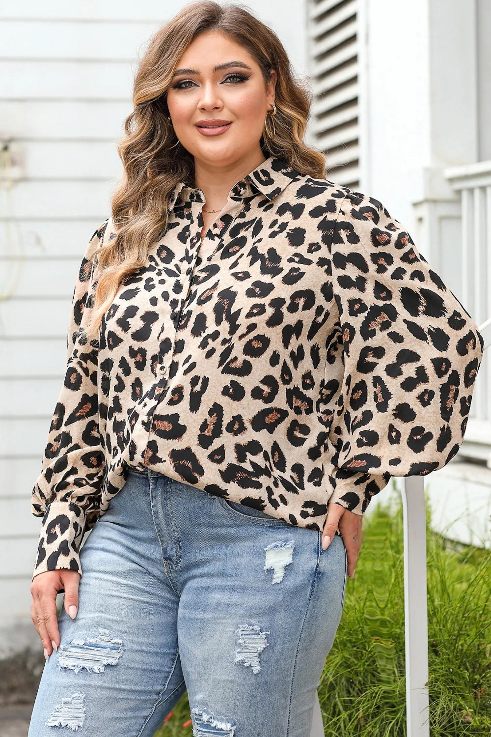 Plus Size Printed Long Sleeve Shirt 