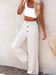 Full Size High-Waisted Textured Wide Leg Pants Plus Size 