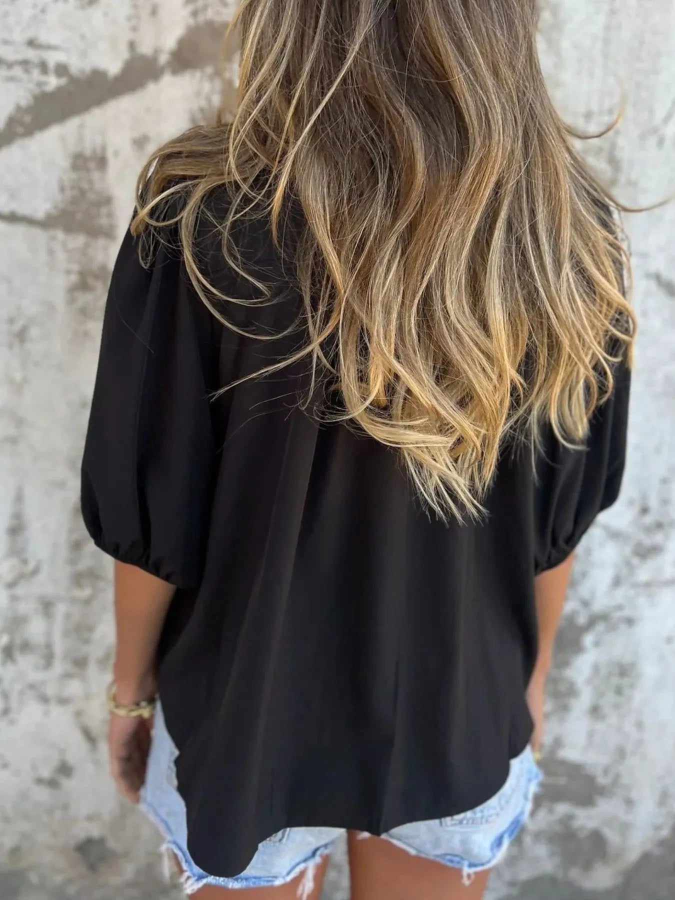 Full Size Smocked Button Front Puff Sleeve Shirt Plus Size 