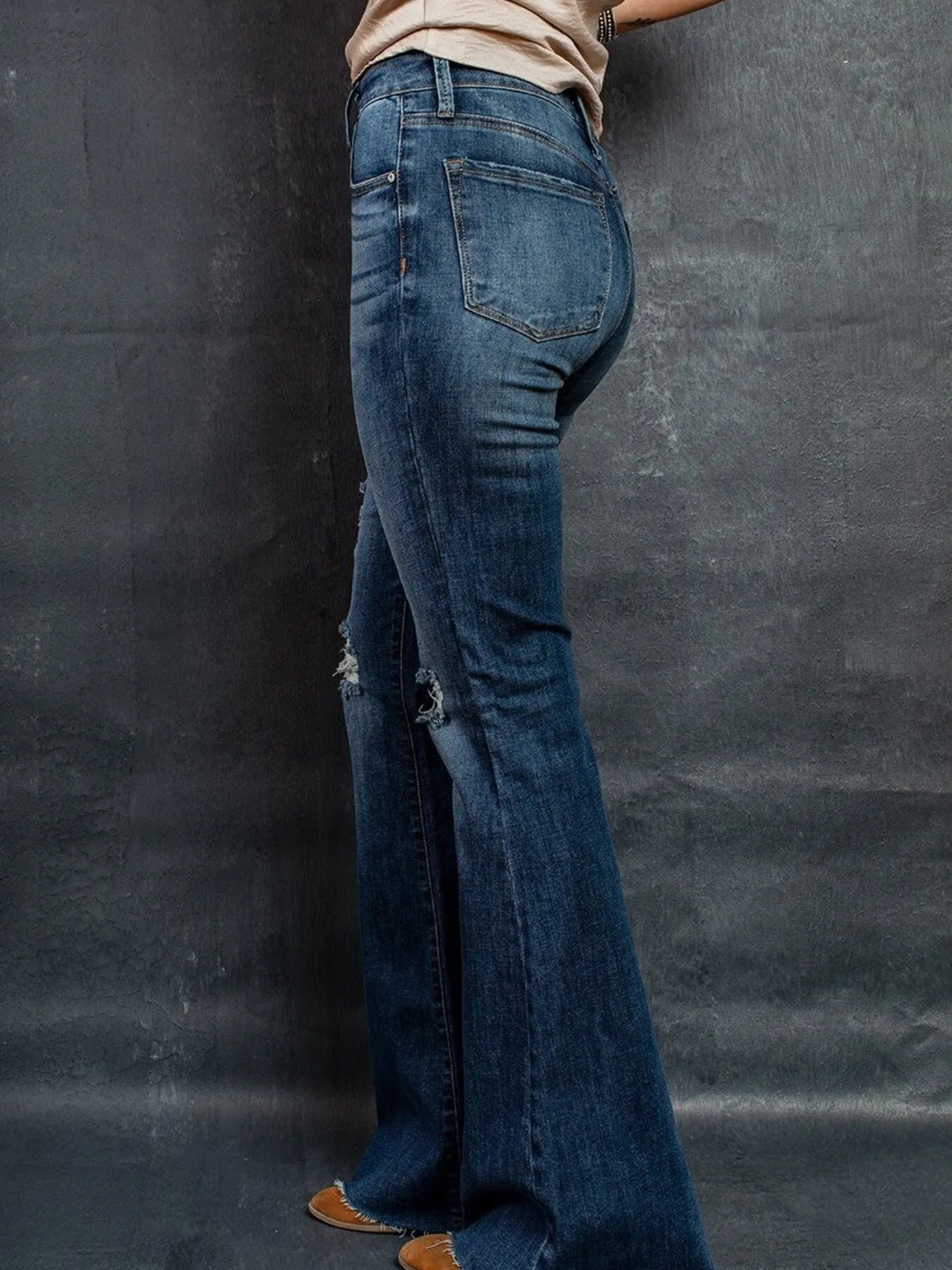 Distressed High-Waisted Flare Jeans 