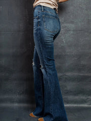 Distressed High-Waisted Flare Jeans 