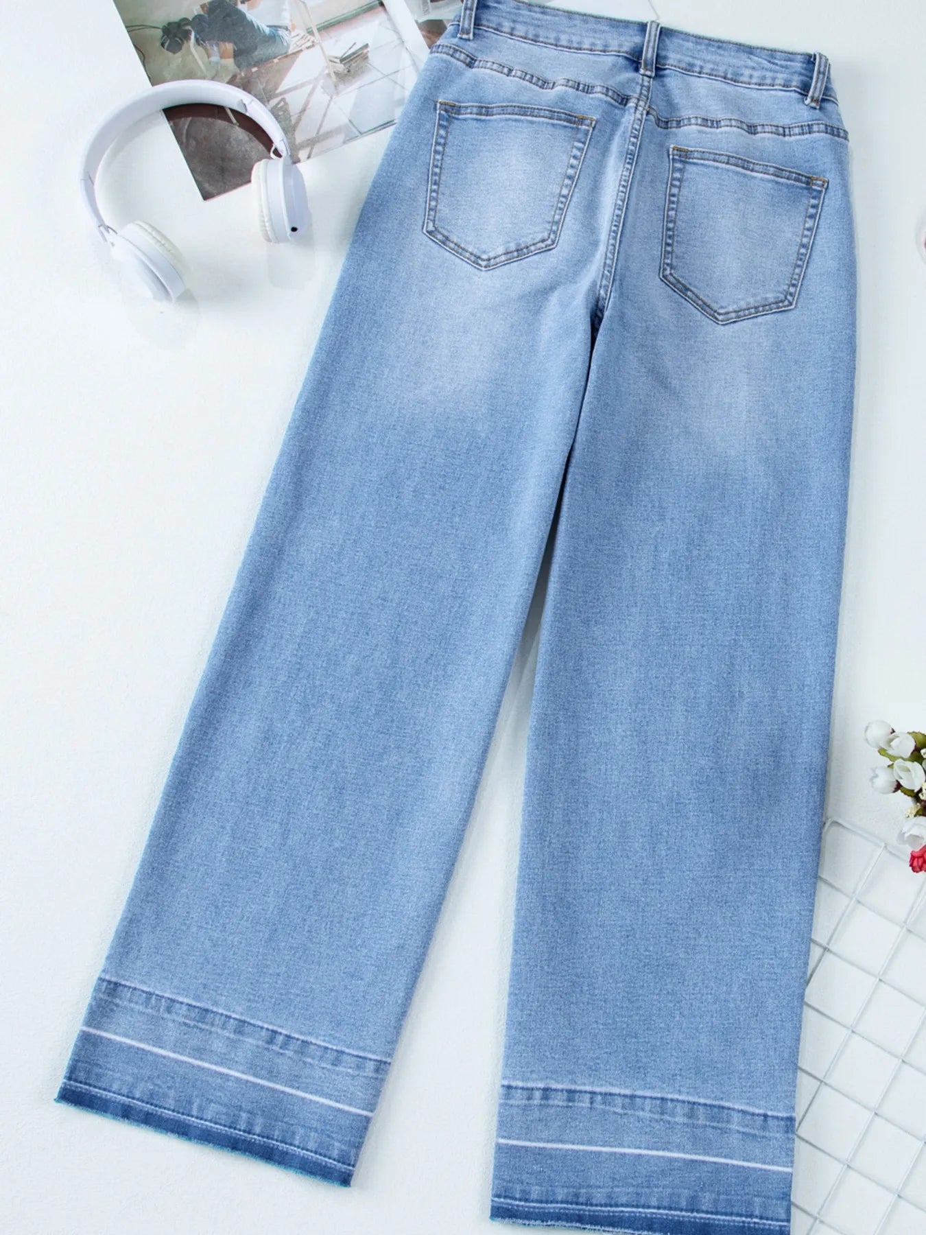 High Waist Wide Leg Washed Jeans 