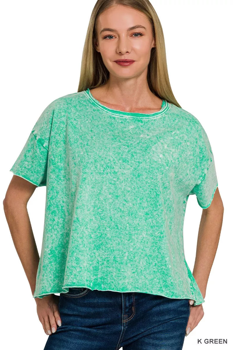 Zenana Halo Washed Cotton Short Sleeve Top 