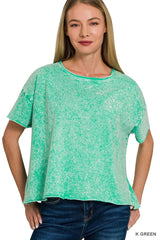 Zenana Halo Washed Cotton Short Sleeve Top 