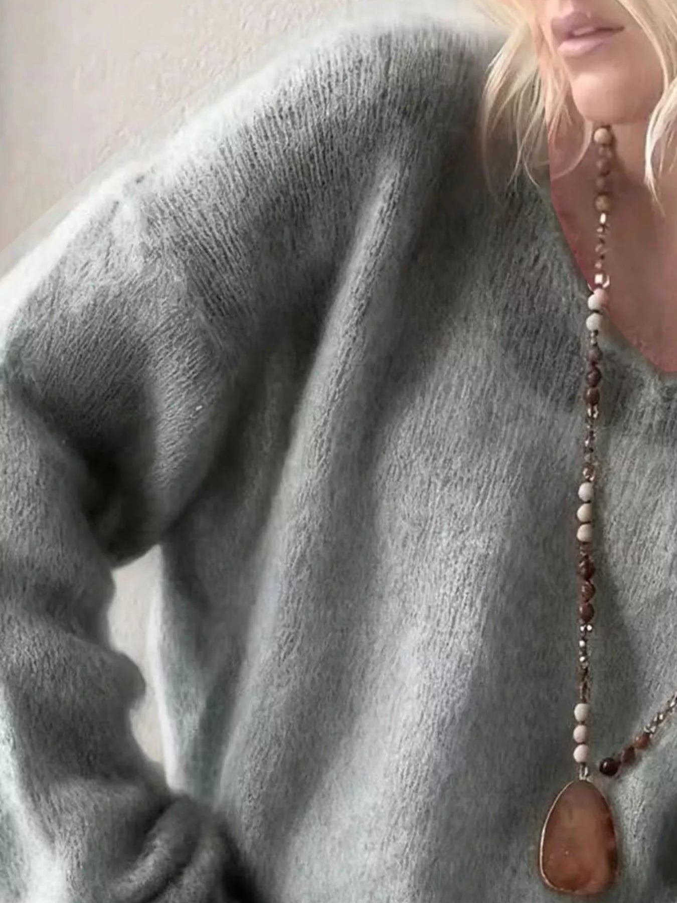 V-Neck Dropped Shoulder Sweater 