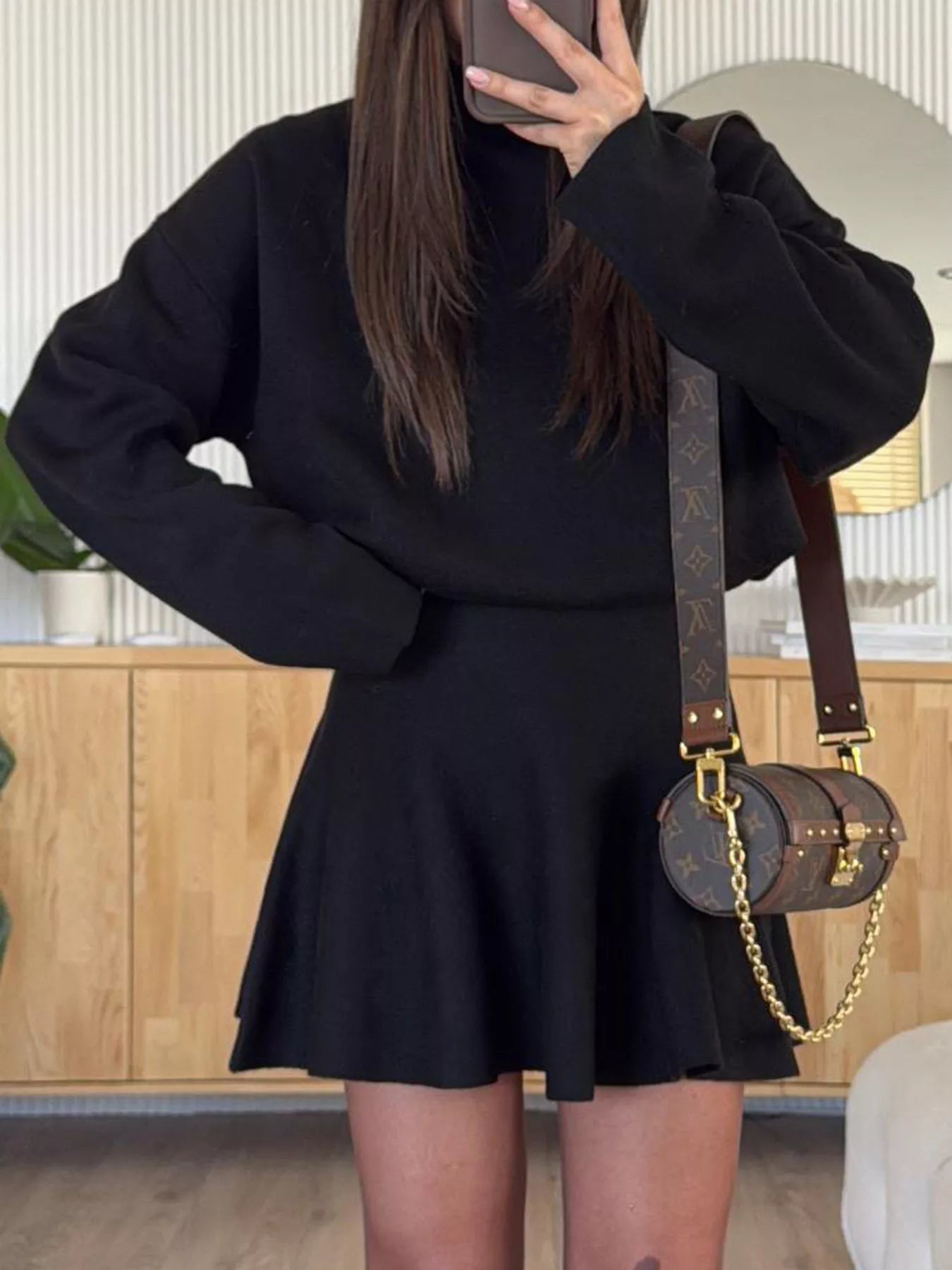 Round Neck Long Sleeve Mini Sweater Dress 