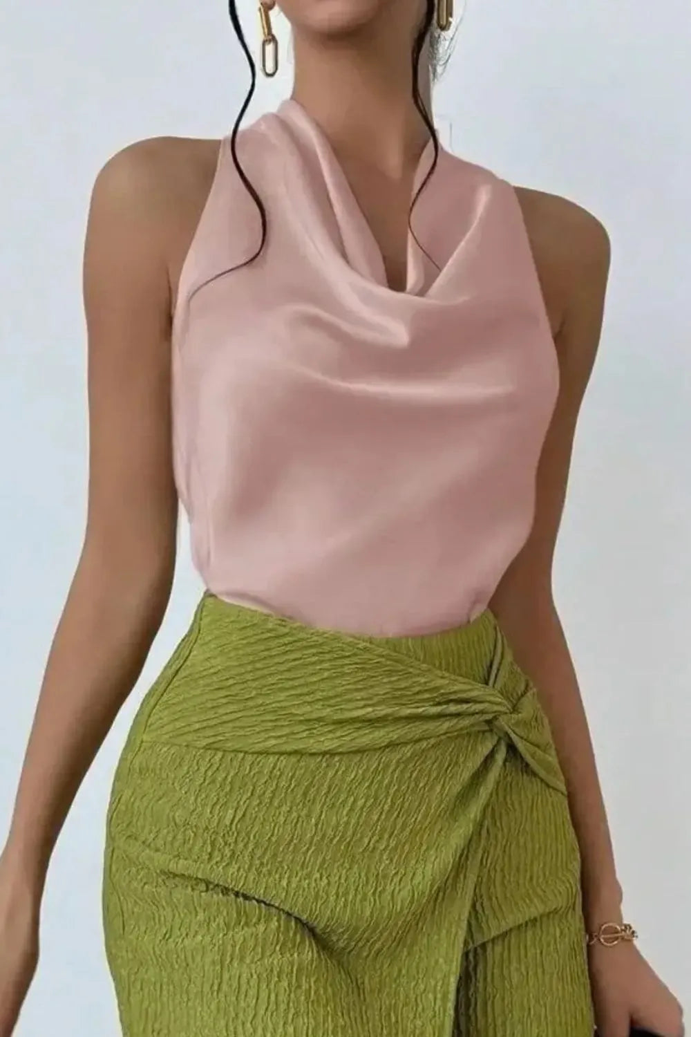 Satin Cowl Neck Sleeveless Blouse 