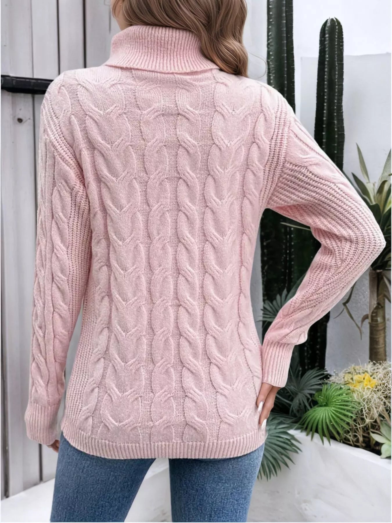 Cable Knit Turtleneck Long Sleeve Sweater 