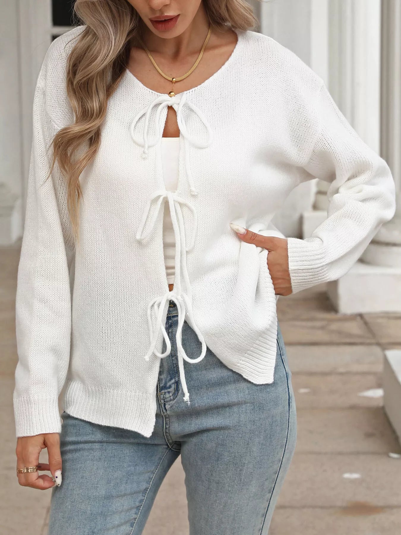 Tie-Front Long Sleeve Cardigan 
