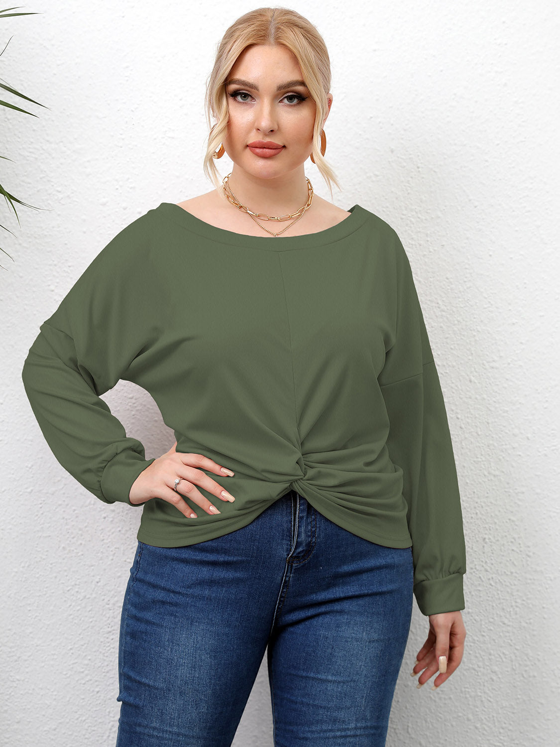Plus Size Twisted Drop Shoulder T-Shirt 