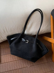 Solid Color Buckle Tote Bag 