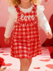 Children's Ruffled Bodysuit and Gingham Dress Set with Headband 