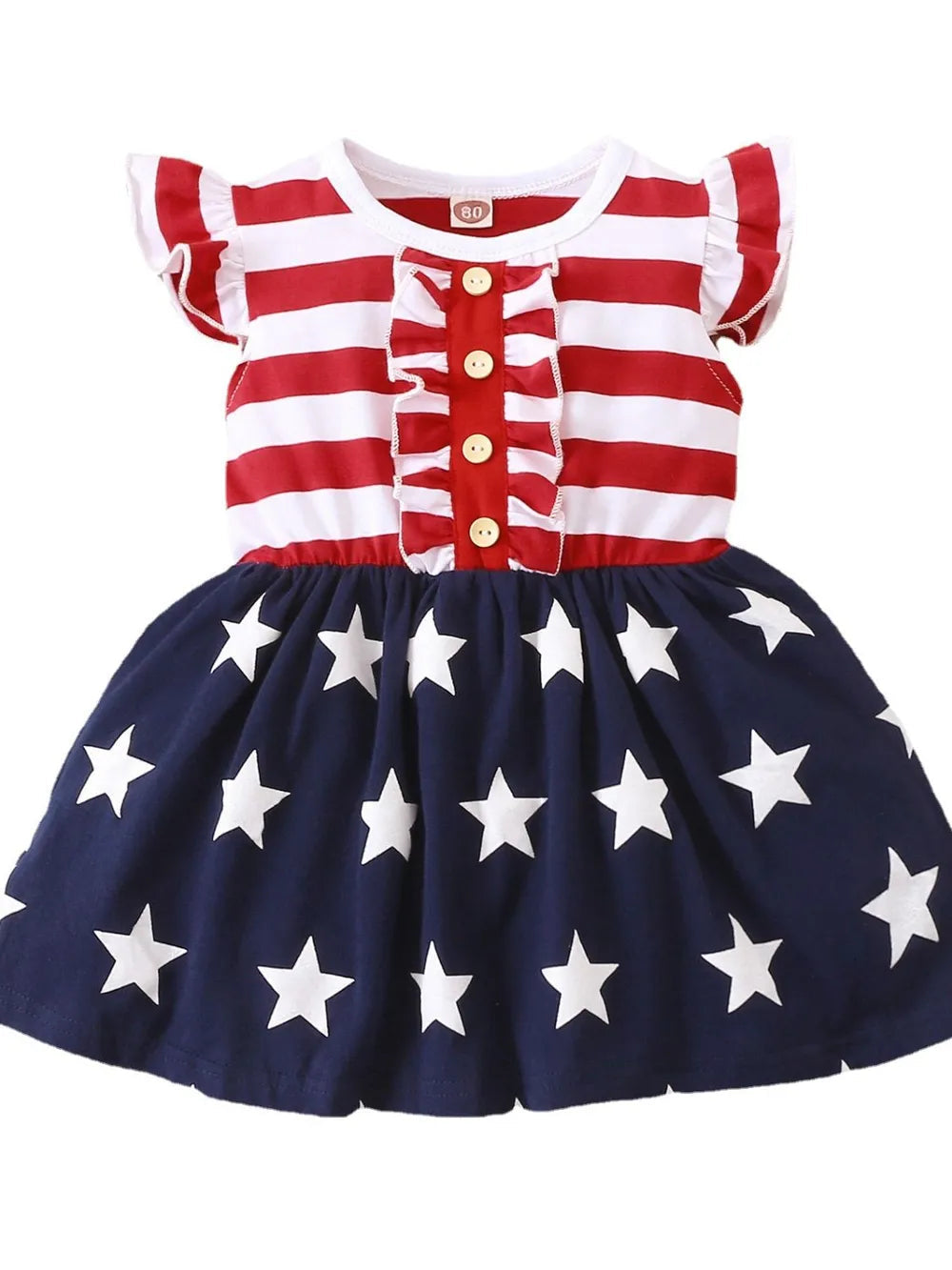 Striped & Stars Ruffled Round Neck Cap Sleeve Dress 