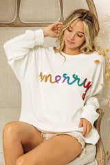 BiBi Merry Tinsel Lettering Drop Shoulder Sweatshirt 