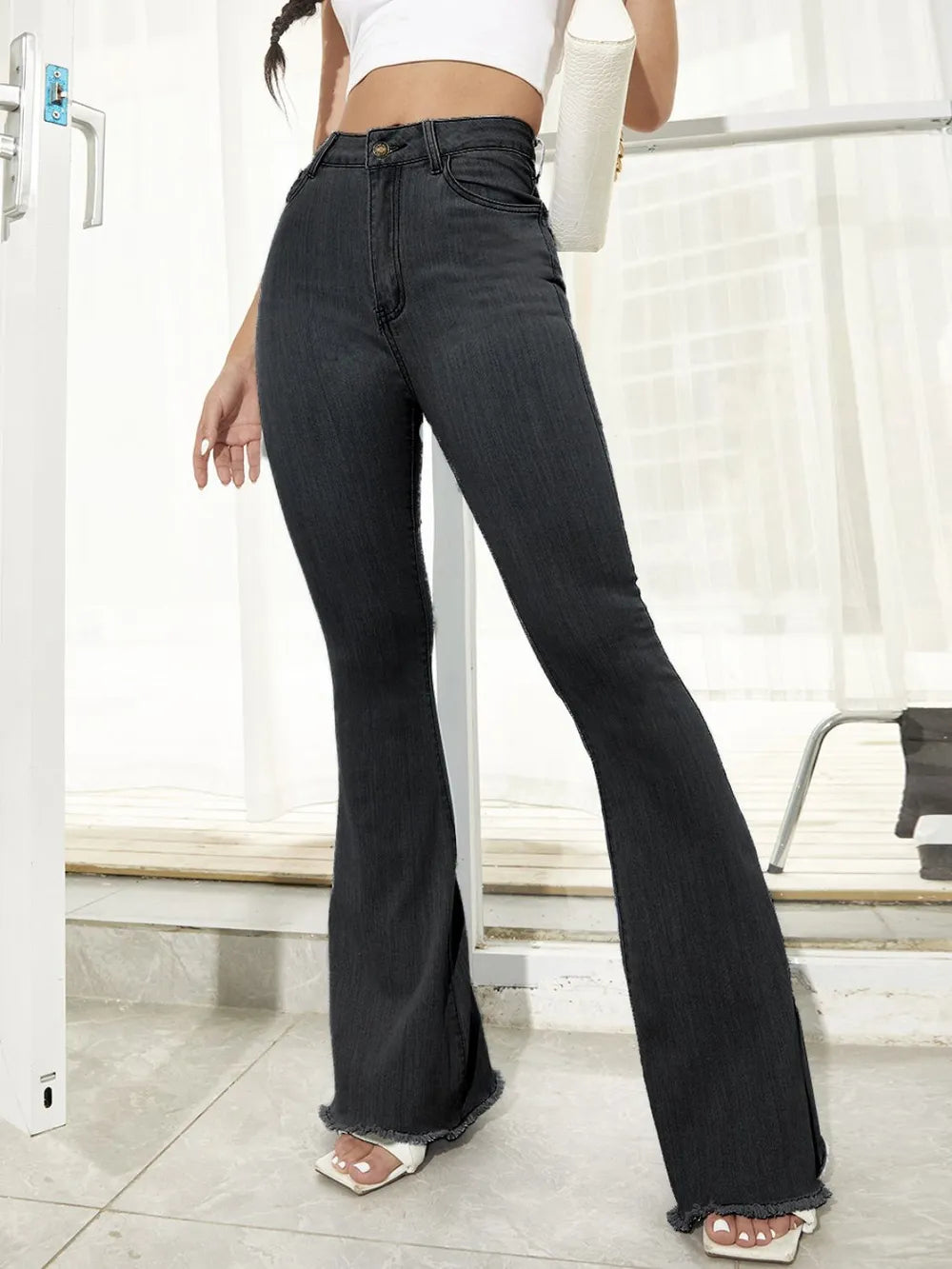 Raw Hem High Waist Flare Jeans 