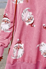Sequin Santa Drop Shoulder Slit Sweatshirt 