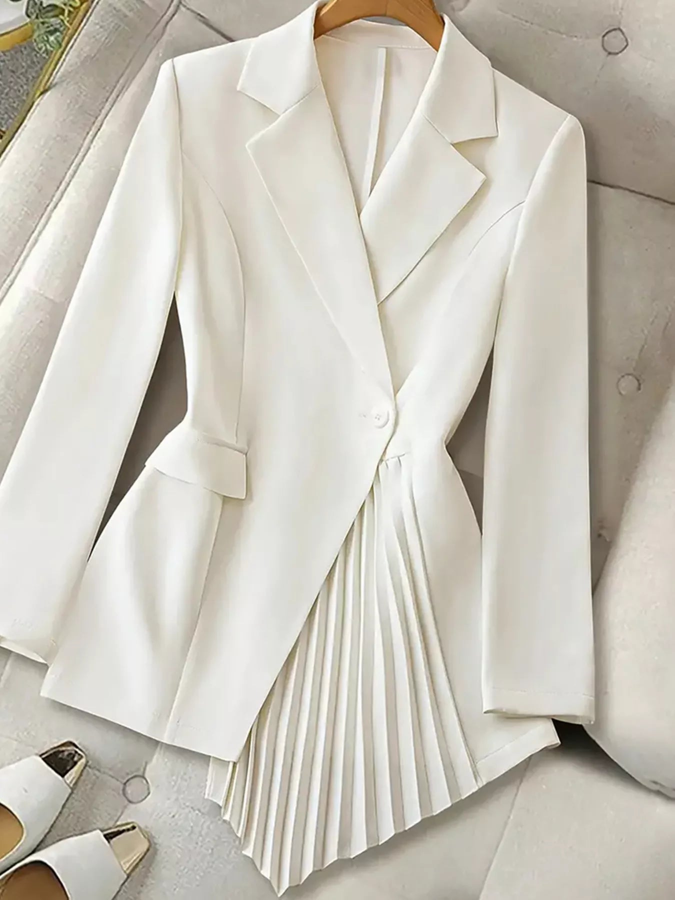 One Button Asymmetric Pleated Hem Blazer 