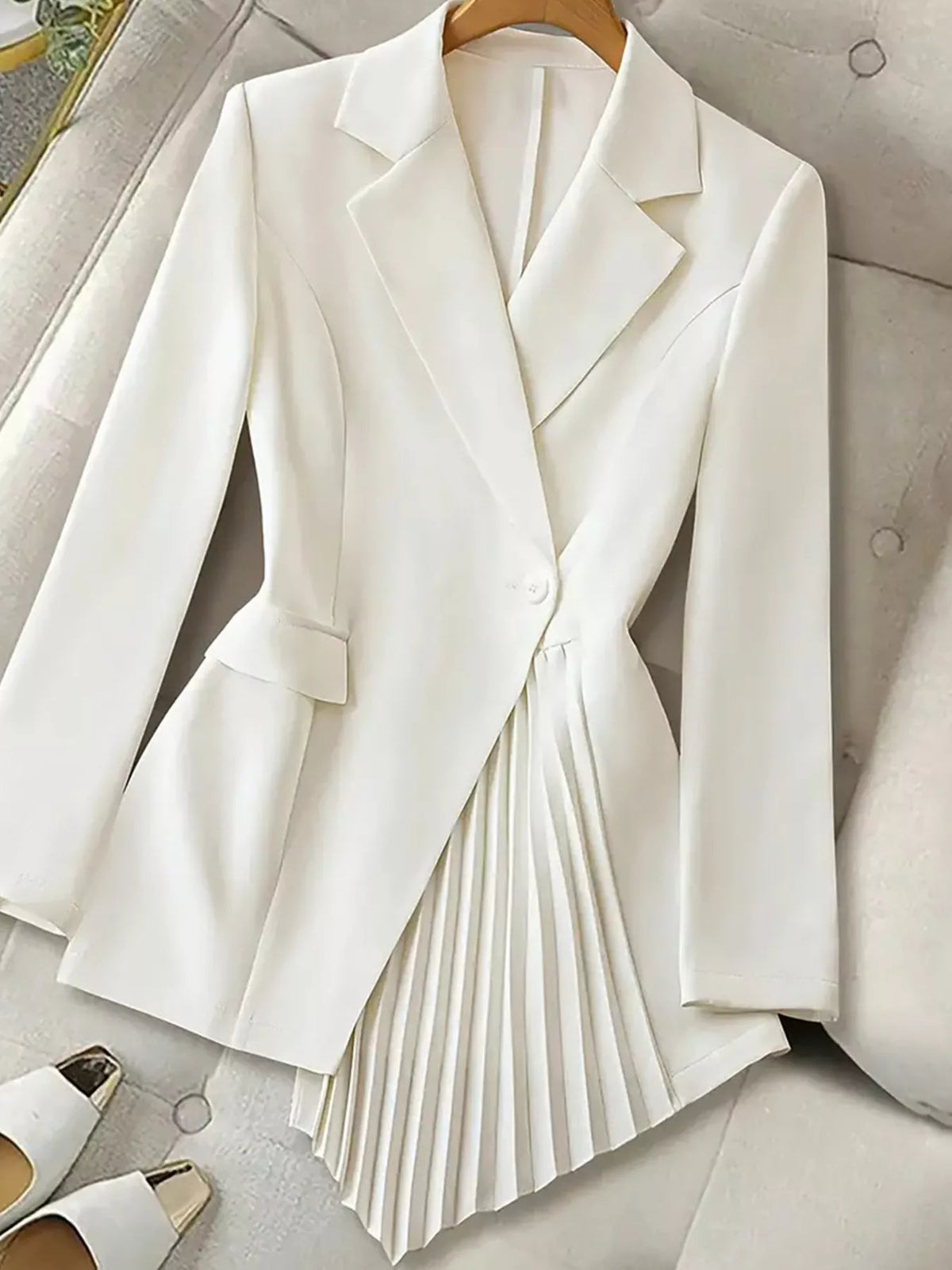 One Button Asymmetric Pleated Hem Blazer 