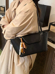 Texture Tote Bag with Beaded Charm 