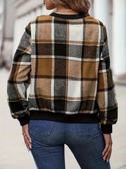 Plus Size Plaid Baseball Collar Zip Up Jacket 