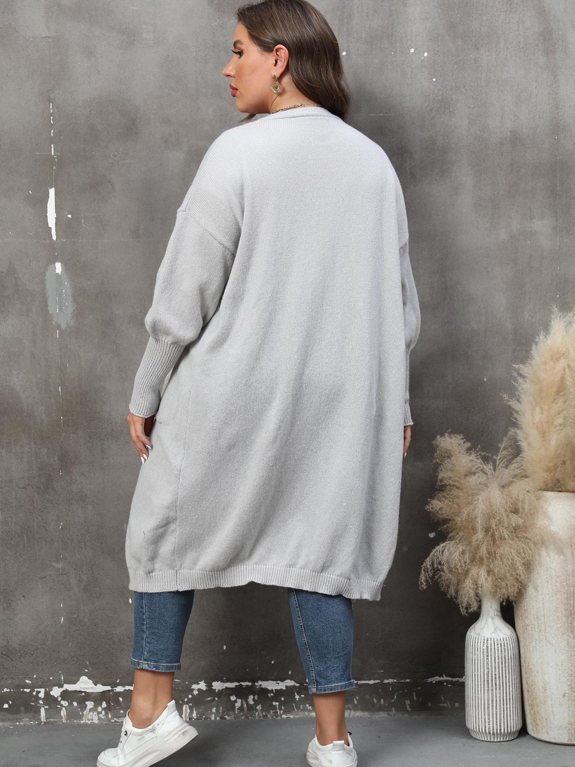 Plus Size Long Sleeve Pocketed Cardigan 