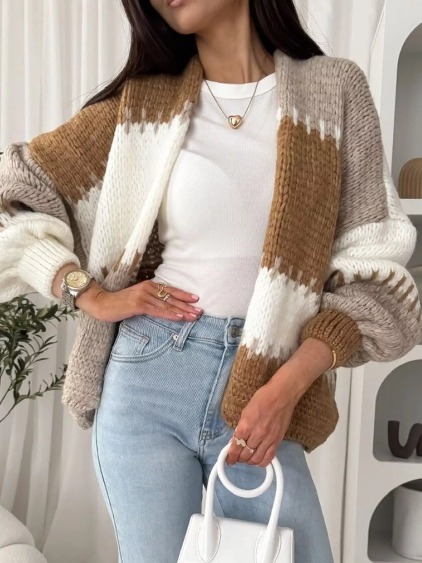 Color Block Open Front Cardigan 